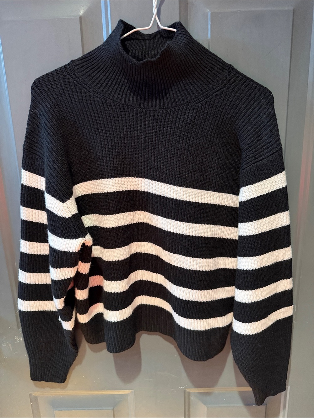 a new day Black and White Striped Cowl Neck Sweater